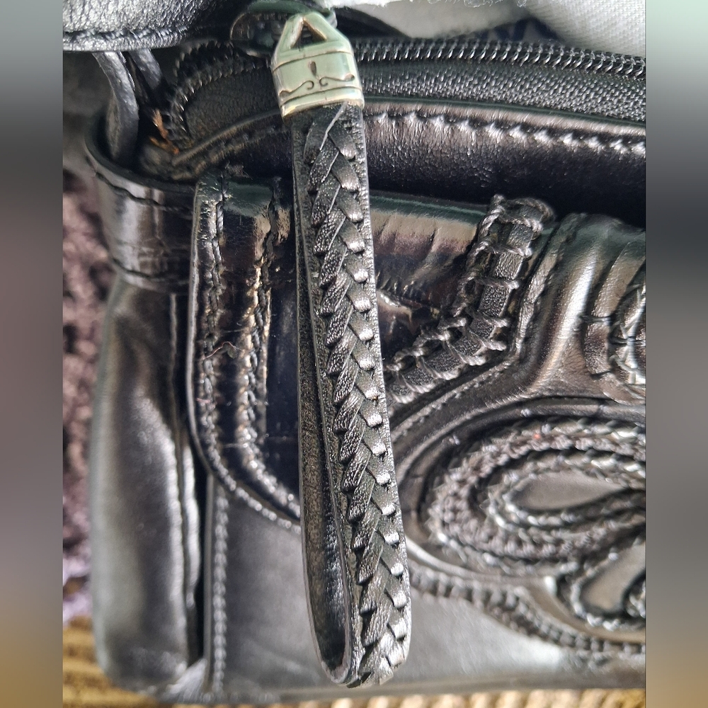 🆕BRIGHTON REGALIA Organizer Woven Braided Black Leather Croc Crossbody Bag - Picture 10 of 16